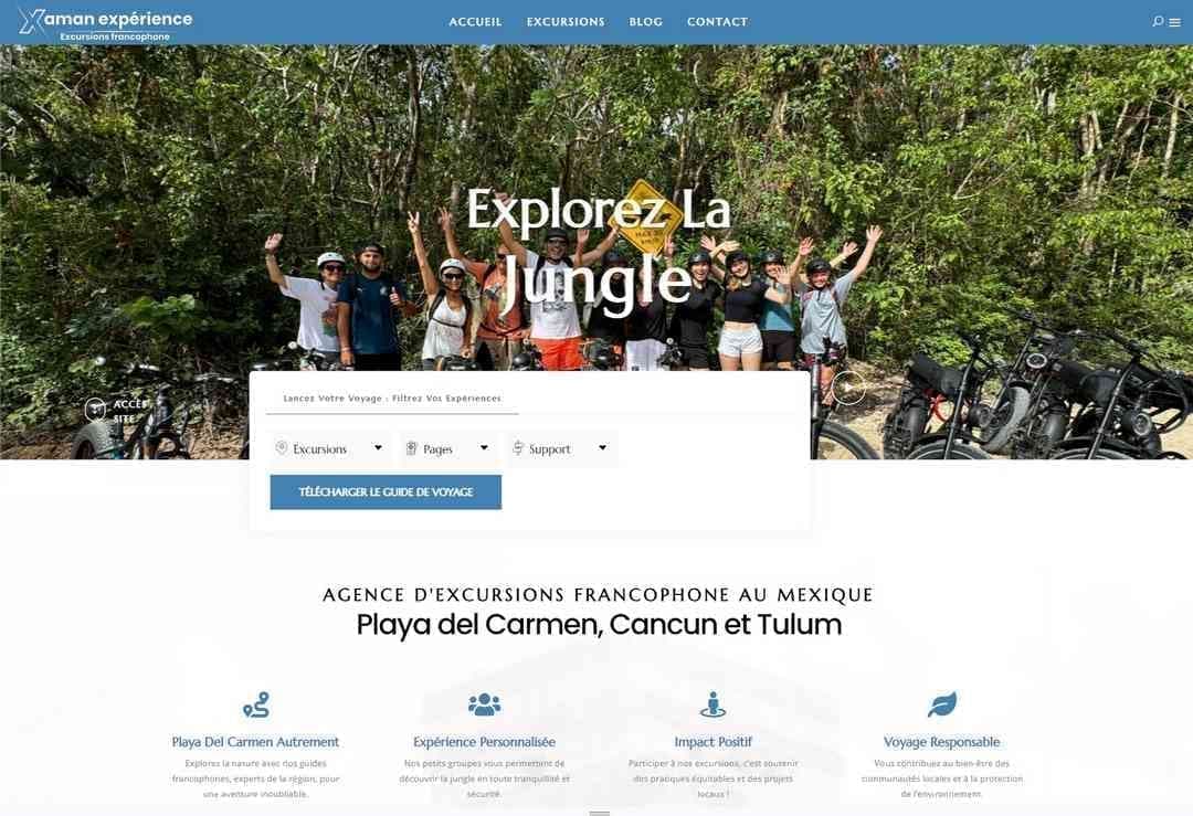 Capture d'écran du site e-commerce Excursion Playa Del Carmen - Plateforme de réservation d'excursions au Mexique créée par l'agence web Domoveillance