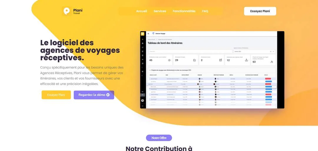 Capture d'écran de la plateforme SaaS Planitravel - Logiciel de gestion et réservation de voyages professionnels développé par l'agence web Domoveillance