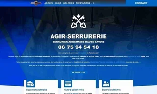 Capture d'écran du site web AGIR-SERRURERIE - Site professionnel avec intervention d'urgence 48h/24 et géolocalisation des techniciens réalisé par l'agence web Domoveillance